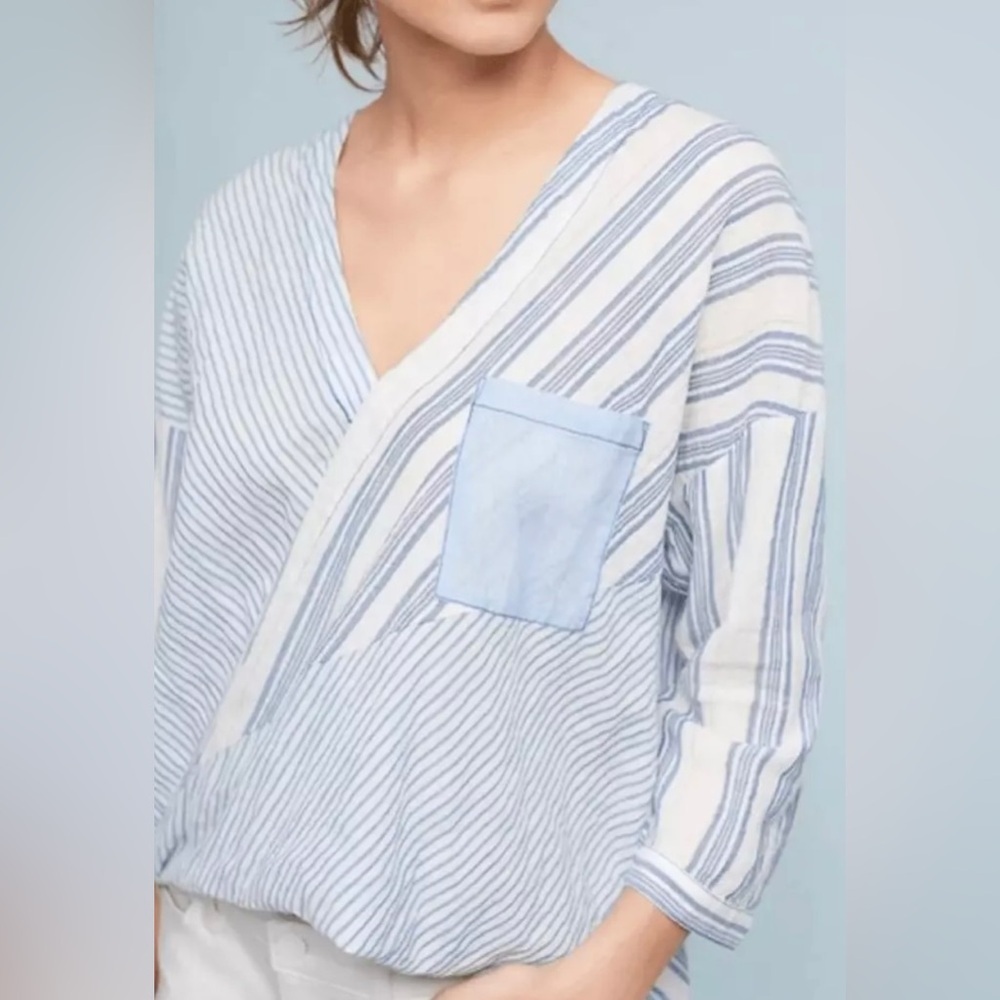 Anthropologie holding horses Mimi pieced striped long line wrap tunic top XS